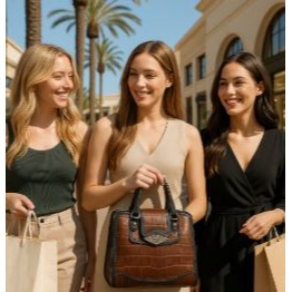 Marc Chantal Croc Embossed Soft Faux Leather Shoulder Handbag Heart Accent Brown